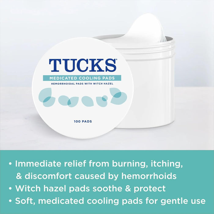 TUCKS Medicated Cooling Pads, 100 Count – Pads with Witch Hazel, Cleanses Sensitive Areas, Protects from Irritation, Hemorrhoid Treatment, Medicated Pads Used By Hospitals
