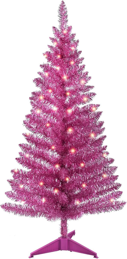 4ft Lighted Artificial Blue Christmas Tree, Not Pre-lit Blue Tinsel Pine Trees with Lights, Ideal for Ideal for Home, Office, and Xmas Party Décor - Includes Stand