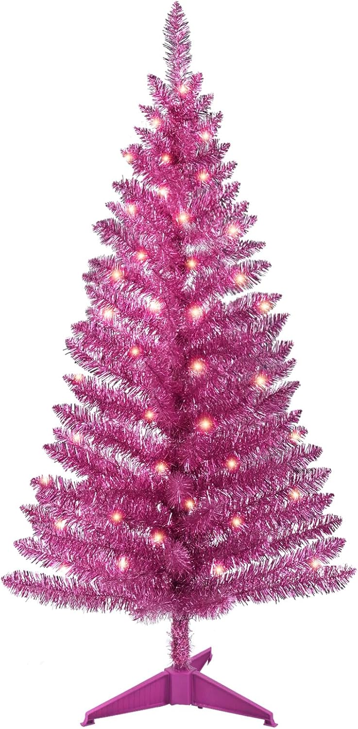 4ft Lighted Artificial Blue Christmas Tree, Not Pre-lit Blue Tinsel Pine Trees with Lights, Ideal for Ideal for Home, Office, and Xmas Party Décor - Includes Stand