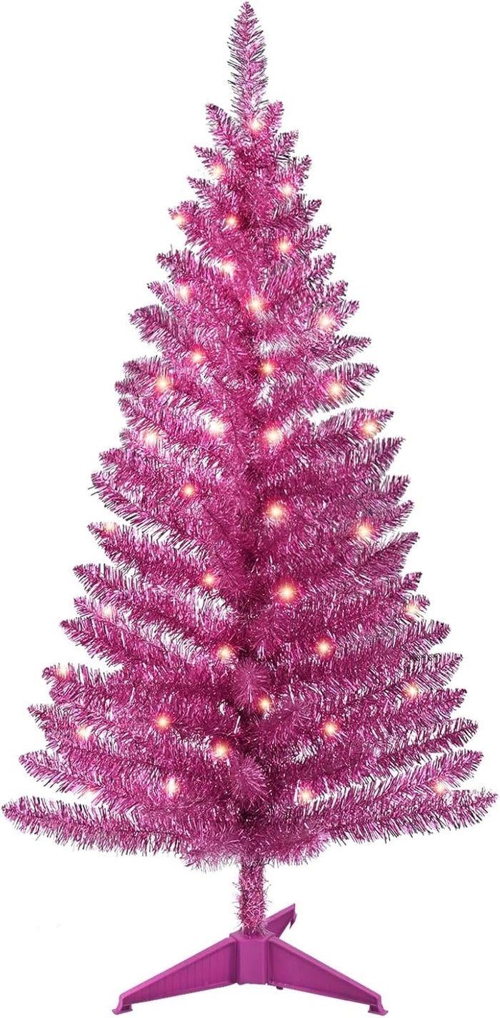 4ft Lighted Artificial Blue Christmas Tree, Not Pre-lit Blue Tinsel Pine Trees with Lights, Ideal for Ideal for Home, Office, and Xmas Party Décor - Includes Stand