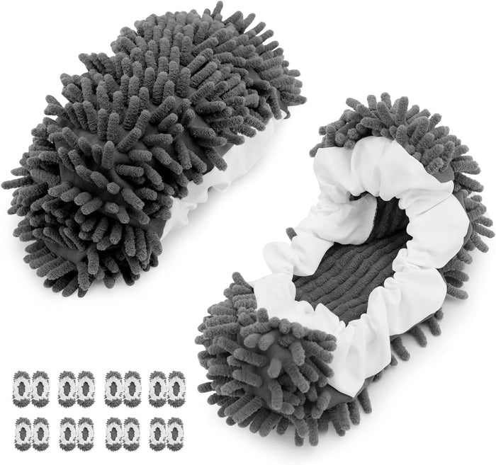 8 Pcs Mop Slippers Socks Floor Cleaning,Microfiber Shoe Covers dust Washable Reusable for Woman Man House Kitchen (Grey)