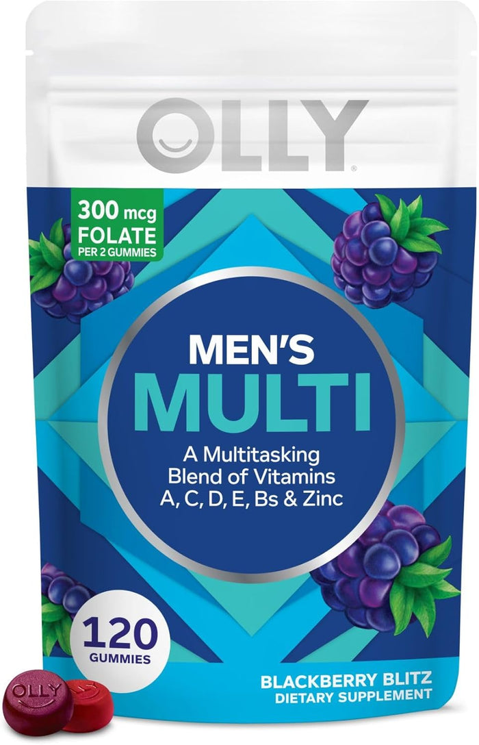 OLLY Men's Multivitamin Gummy, Vitamins A, C, D, E, B, Zinc, Blackberry Flavor, 45 Day Supply - 90 Count