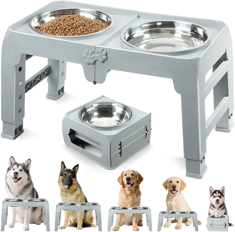 COMESOON Elevated Dog Bowls, 4 Height Adjustable Raised Bowl Stand with 2 Thick 50oz Stainless Steel Food Bowls Non-Slip Feeder Adjusts to 3.7'', 9.2'', 10.75'', 12.36'' Black, (DB-W01)