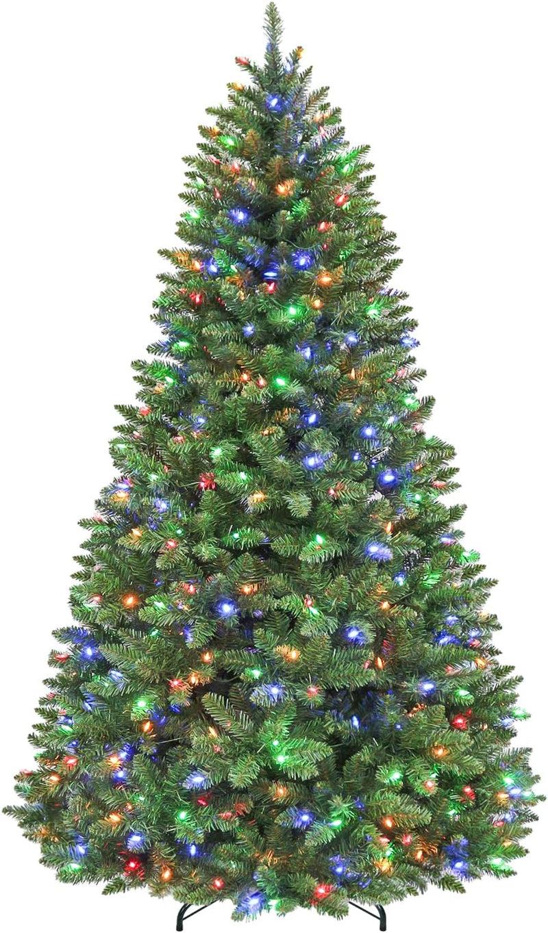 Hykolity 7.5 ft Prelit Christmas Tree, Artificial Christmas Tree with 450 Warm White Lights, 1450 Branch Tips, Metal Stand and Hinged Branches