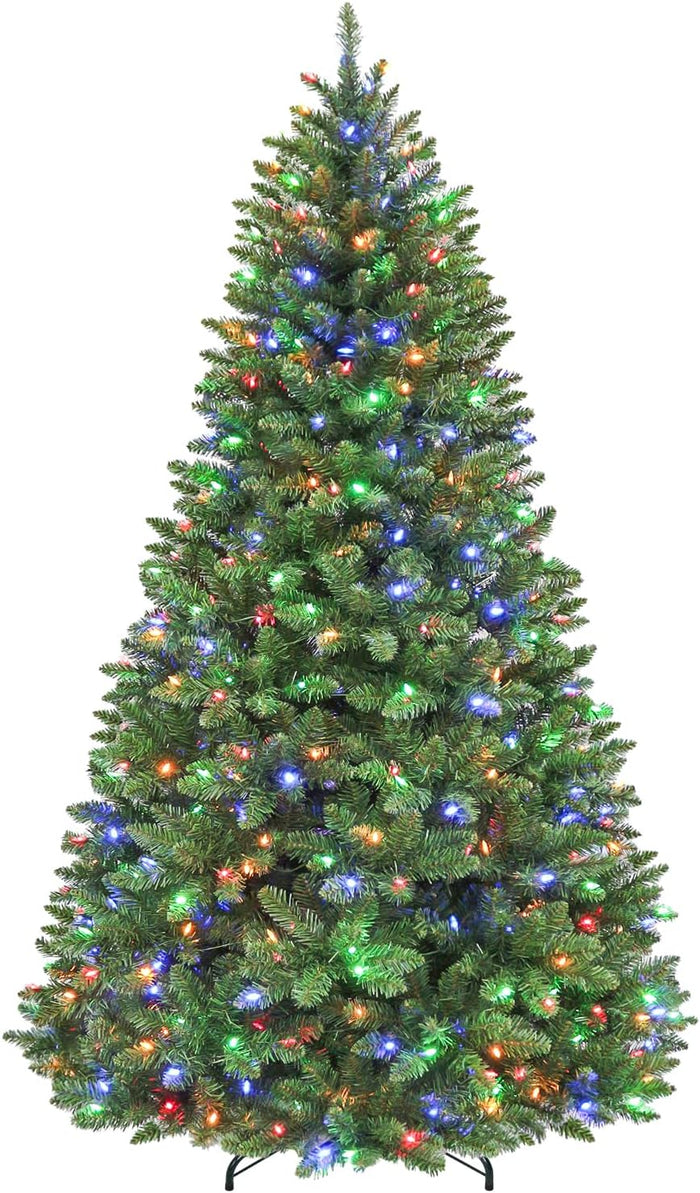 Hykolity 7.5 ft Prelit Christmas Tree, Artificial Christmas Tree with 450 Warm White Lights, 1450 Branch Tips, Metal Stand and Hinged Branches