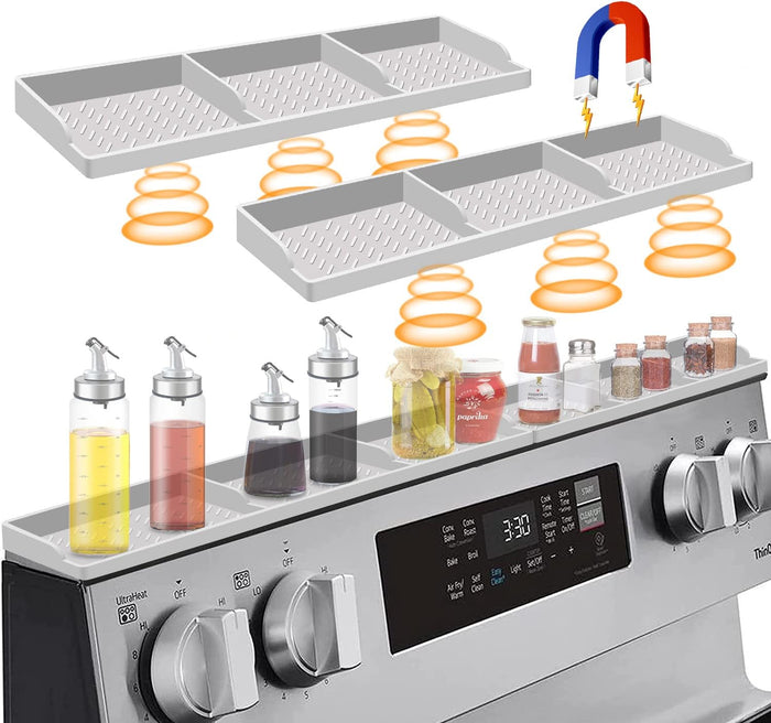 Hydream Stove Top for Silicone Shelf,30 Inch Magnetic Shelf Over the Stove Spice Rack,Kitchen Organizer Magnet Above Stovetop Back of Flat Storage Suctioned-Black