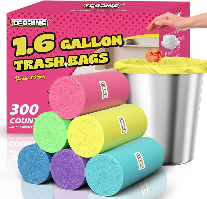 300 Count 4 Gallon Small Trash Bags - 15 Liter Colored Garbage Bags Unscented Wastebasket Liners Heavy Duty & Leakproof Plastic Can Liners for Bathroom Office Bedroom Toilet Car