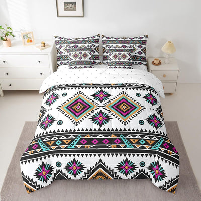 Feelyou Bohemian Bed Set For Kids Boys Girls Twin Size Geometric Striped 7 Pieces Beeding Set Ultra Soft Native American Design Boho Bed in a Bag with Comforter, Sheets, Pillowcases Western Room Decor