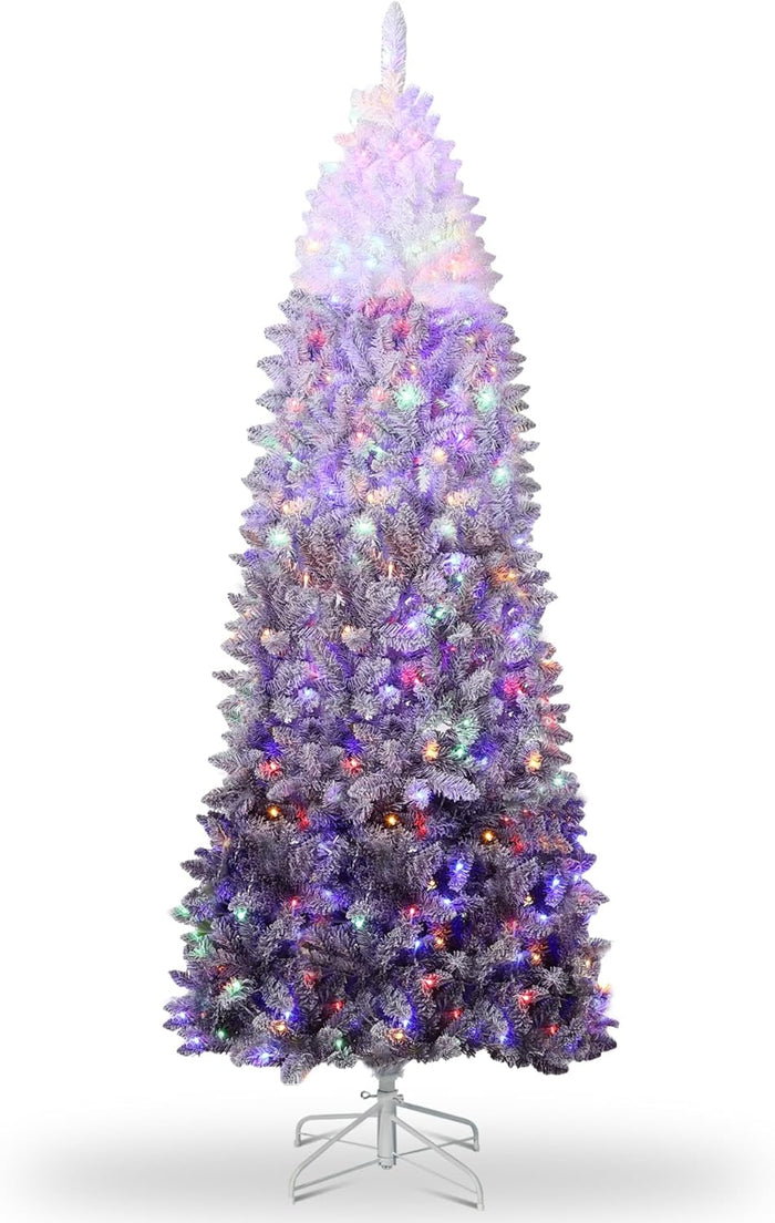 GarveeHome 6Ft Prelit Black Christmas Tree with Lights Halloween Tree Slim Artificial Halloween Christmas Tree Artificial Pencil Tree Automatic Branches for Home, Office, Party Decoration