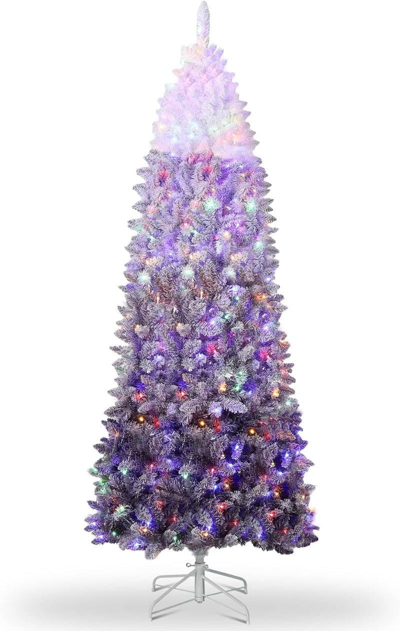 GarveeHome 6Ft Prelit Black Christmas Tree with Lights Halloween Tree Slim Artificial Halloween Christmas Tree Artificial Pencil Tree Automatic Branches for Home, Office, Party Decoration