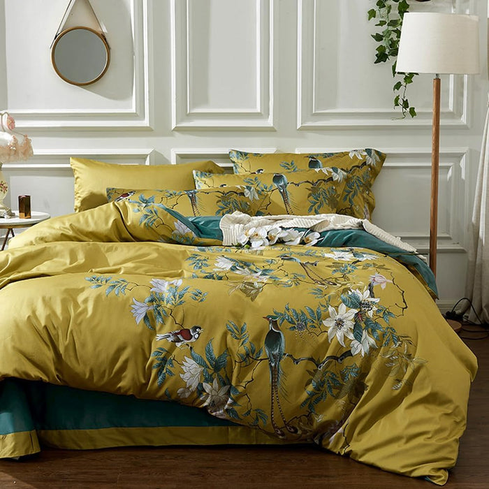 mixinni Vintage Style Garden Flower Queen Duvet Cover with Zipper Closure Soft Long Staple Percale Cotton Vibrant Pattern on Flower Bedding Quilt Cover Set(Queen, All Season)