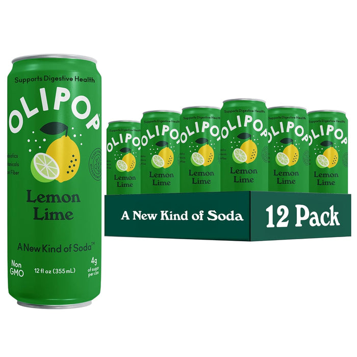 OLIPOP Prebiotic Soda Pop, Classic Root Beer, Pantry Pack Packed with Prebiotics, Fiber, and Botanicals, Gluten Free, Vegan, GMO Free, 12oz Skinny (12-Cans)