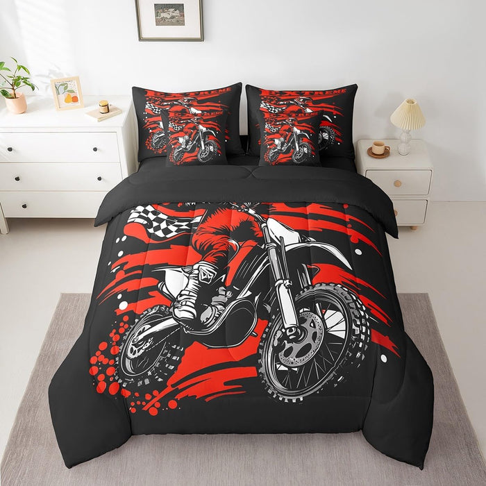 Feelyou Blue Race Car Bed Set for Kids Boys Girls Full Size Extreme Sports 7 Pieces Beeding Set Teen Adult Ultra Soft Speed Sports Car Bed in a Bag with Comforter, Sheets, Pillowcases Cool Car