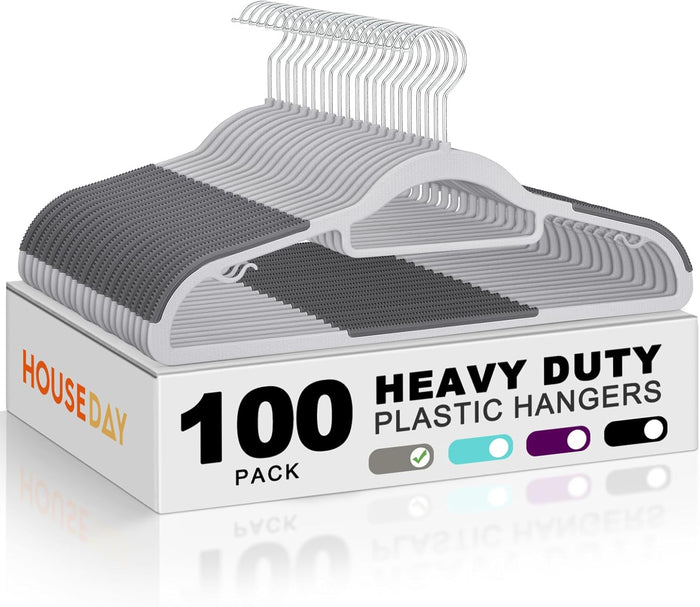 HOUSE DAY Quality Plastic Hangers 30 Pack, Non Slip Plastic Clothes Hangers Gray, Ultra Thin Hangers with 360° Swivel Hook, Heavy Duty Coat Hanger Space Saving, Ideal for Suits, Shirts, Pants