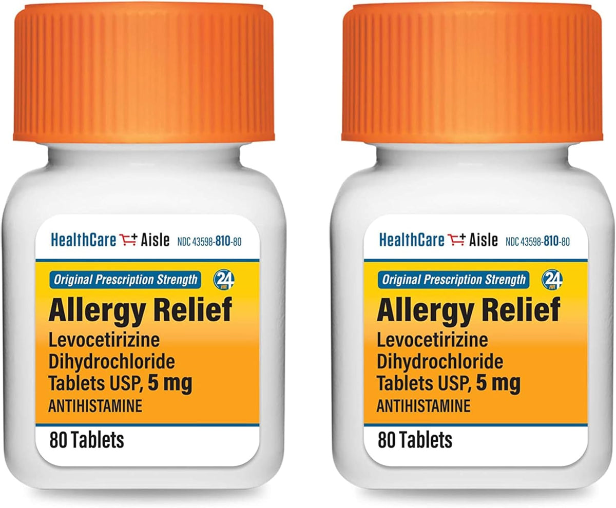 HealthCareAisle Allergy Relief - Levocetirizine Dihydrochloride Tablets USP, 5 mg, 160 Tablets, Original Prescription Strength Allergy Medication, 24-Hour Relief, 80 Count (Pack of 2)