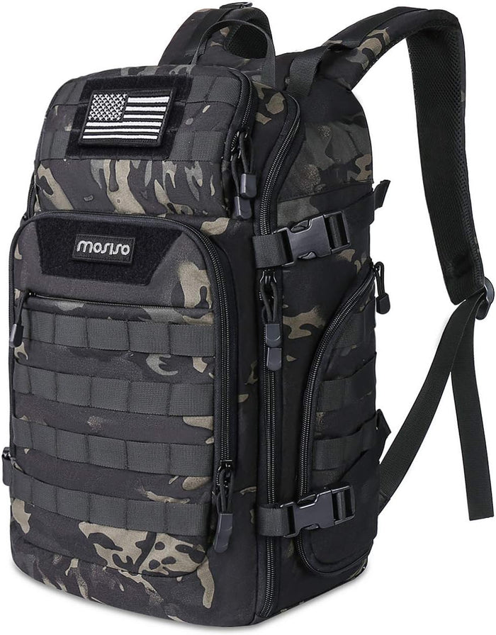 MOSISO 30L Tactical Backpack, Military Daypack 3 Day Assault Rucksack Outdoor Hiking Hunting Fishing Camping Training Shoulder Bag with USA Flag Patch & USB Charging Port, Night Camouflage