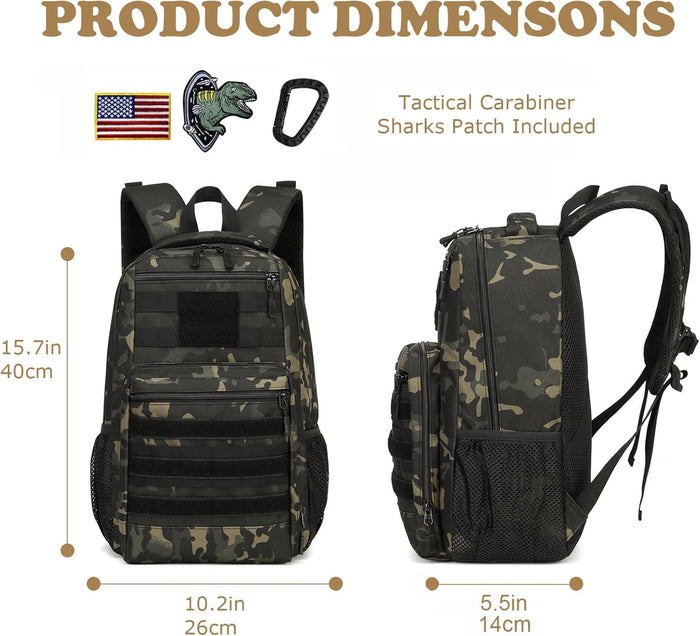 Kids tactical Backpack for Boys School Bag 20L mini Children Backpack for Outdoor Camping Travel (Black Camo)