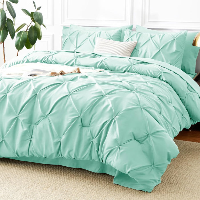CozyLux Queen Comforter Set Taupe, 7 Pieces Pintuck Bed in A Bag, Premium Taupe Comforter Queen Size, Pinch Pleat Bedding Sets with Comforter, Sheets, Pillowcases & Shams