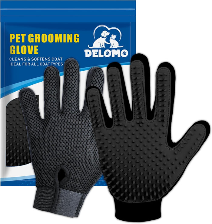 Upgrade Efficient Pet Hair Remover Gloves - Gentle Shedding Brushes for Dogs, Cats & Horses with Long and Short Hair - 1 Pair (Blue)