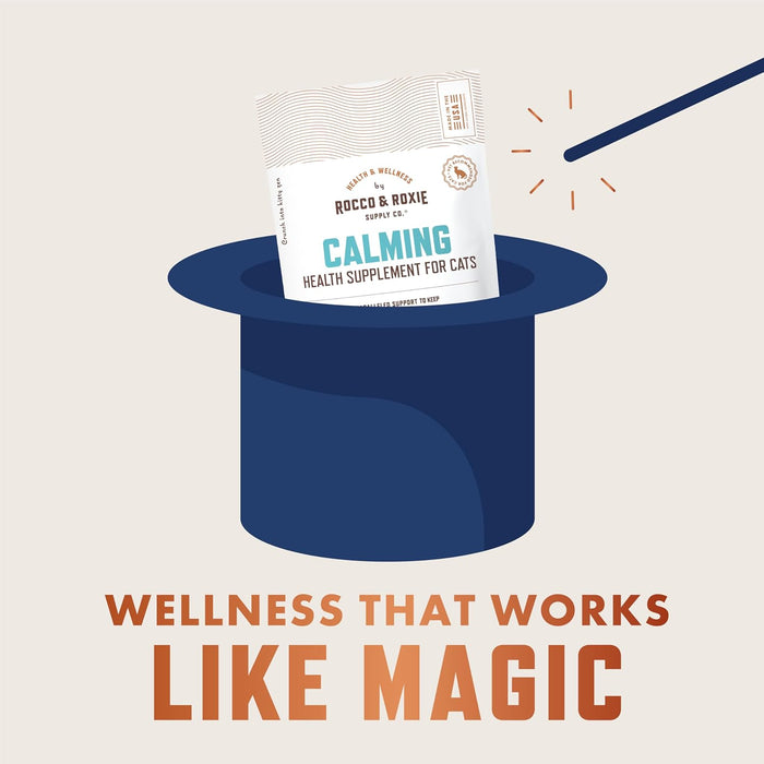 Rocco & Roxie Cat Calming Treats with Melatonin for Cats, Stress and Anxiety Relief, Keep Calm for Grooming, Travel, or Vet Visits, Aid Sleep with Organic Ashwagandha and GABA, Chicken Flavored Chews