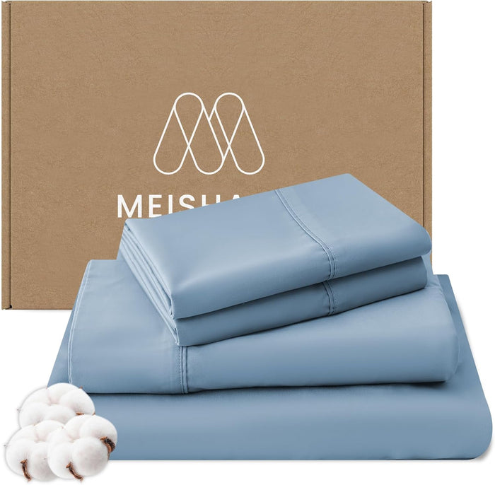 MEISHANG 1000 Thread Count Egyptian Cotton Sheets Queen - 100% Egyptian Cotton Sheet Set, Sateen Weave, Soft & Breathable, 16" Deep Pockets - 4 Piece (Queen, Olive Green)