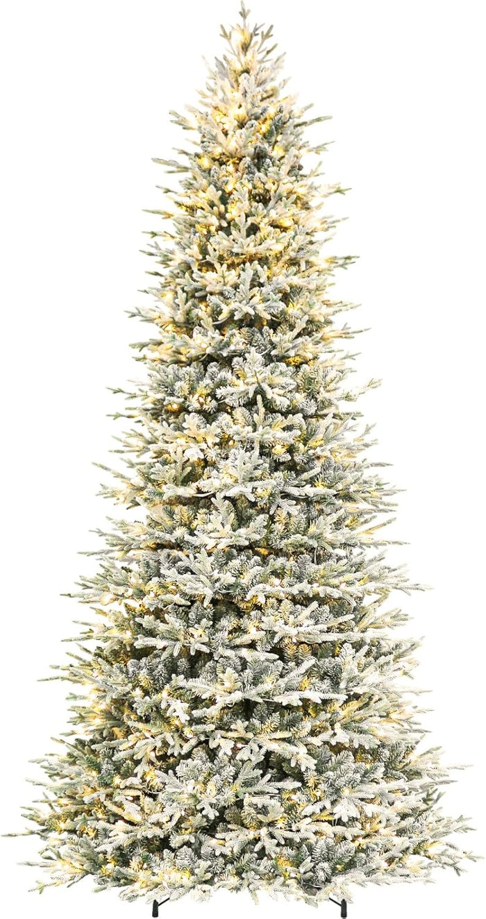 Hykolity 9 ft Prelit Artificial Christmas Tree with 5149 PE&PVC Branch Tips, 600 Warm White LED Lights, Easy Assembly with Metal Stand and Hinged Branches