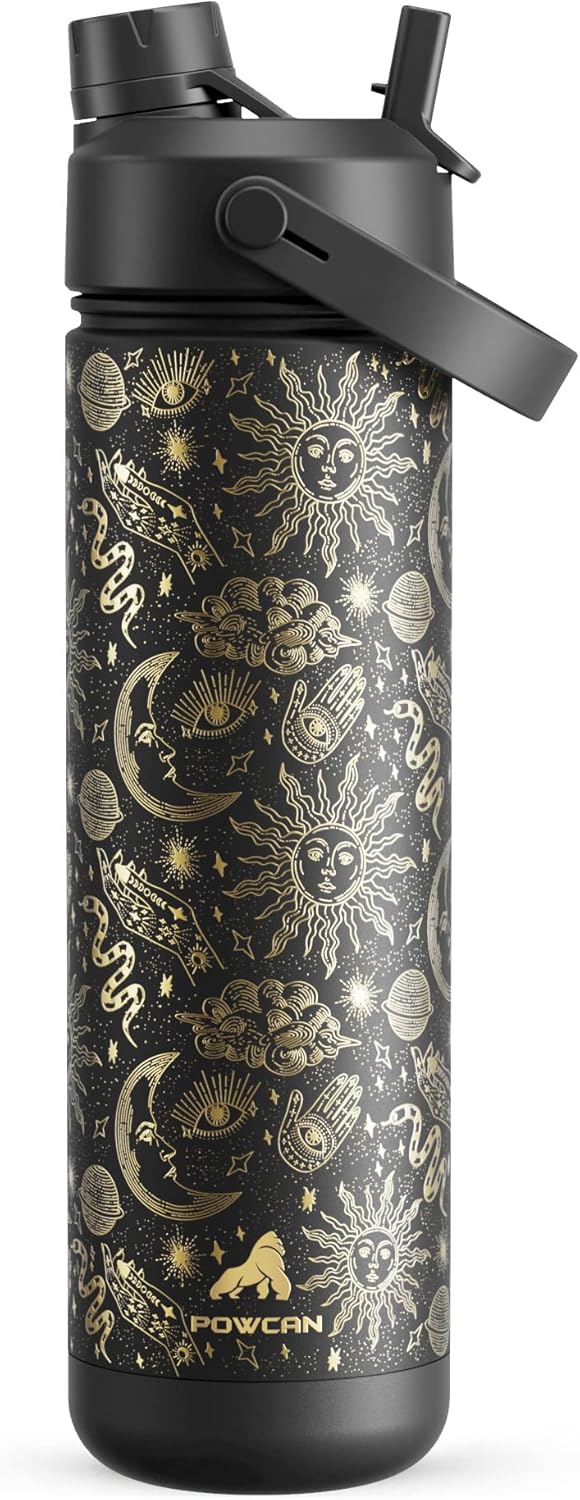 26 oz Insulated Water Bottle with 2-in-1 Straw and Spout Lid, Keep Cold 24H, Leak-Proof, Fits in Car Cup Holder, Stainless Steel Water Bottle for Sports, Travel, and School (Dark Knight)