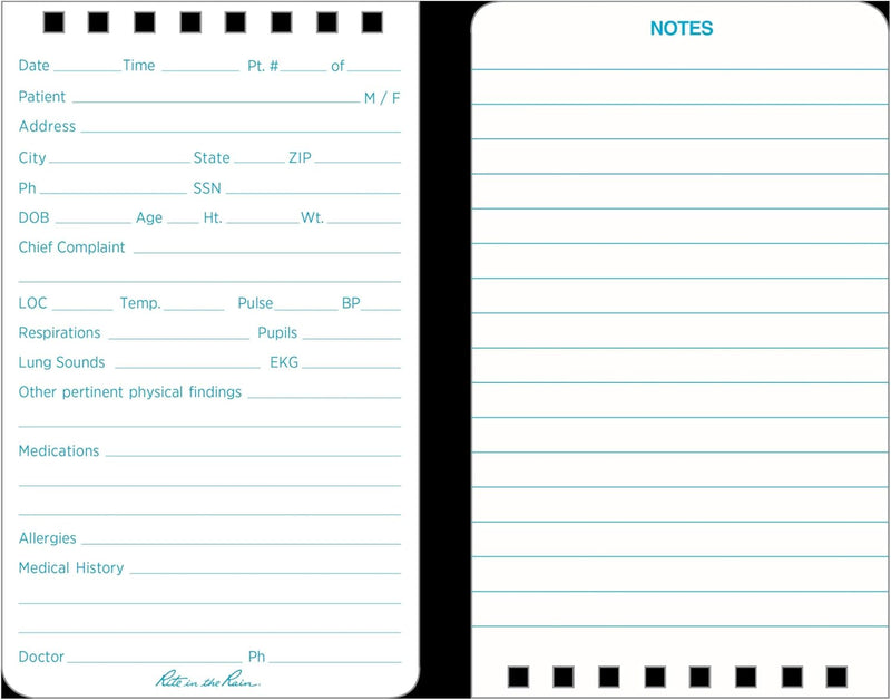 Rite in The Rain Weatherproof EMS Notebook, 3" x 5", Yellow Cover, Vital Stats Pages (No. 112)
