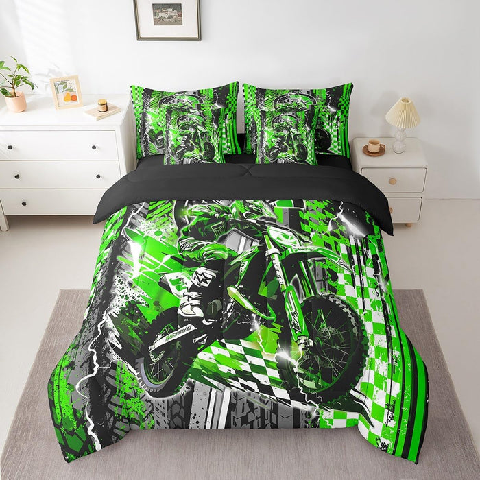Feelyou Cool Motocross 7 Pieces Beeding Set Twin Size Dirt Bike Bed Set Ultra Soft Motorcycle Racer Bed in a Bag with Comforter, Sheets, Pillowcases for Girls Boys Room Decor Racing Motocross Rider