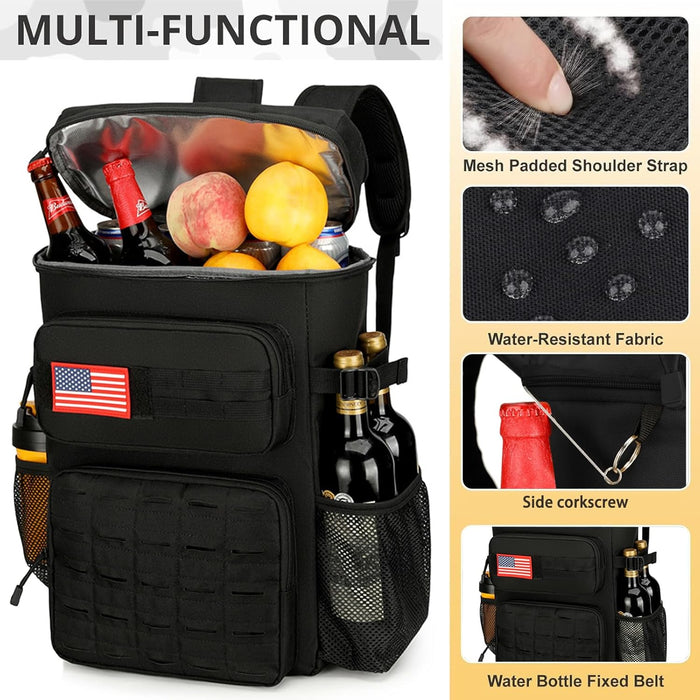 Tactical Backpack Cooler,Tactical Insulated Soft Cooler Bag Large Capacity Leakproof Back Pack,Portable Soft Cooler Bag Waterproof for Beach, Travel, Camping, Picnic, Hiking(Black)