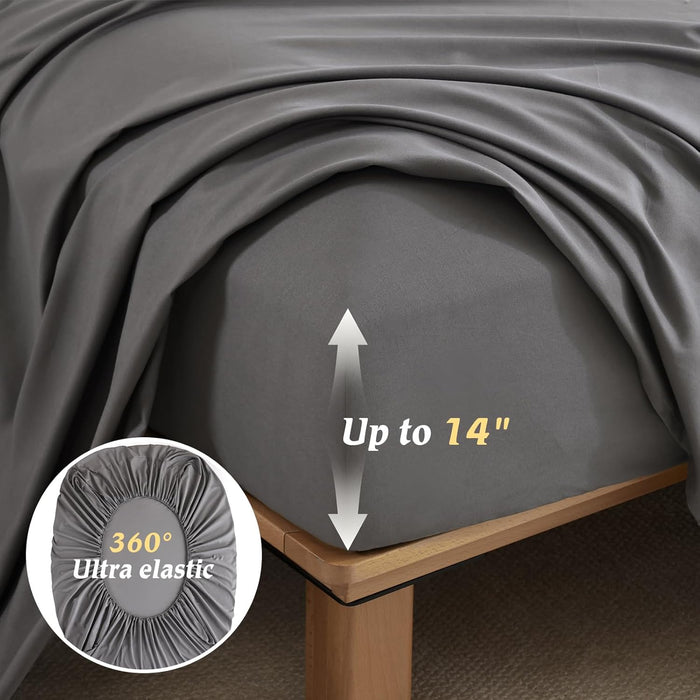 Luxudecor Queen Comforter Set 7 Pieces Bedding Sets,Gray Floral Comforter and Sheet Set,Soft Microfiber Bed in a Bag for All Seasons (Gray,90"x90")