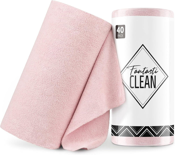 Fantasticlean Microfiber Cleaning Cloth Roll -40 Pack, Tear Away Microfiber Towels, 12" x 12", Reusable, Washable, Scratch Free, Ultra Absorbent for Car, Home Supplies, Shop (TAN)