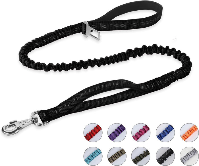 BUMBIN 6Ft Dog Leash Large Dogs, Bungee Dog Leash with 2 Handles, Heavy Duty Leashes for Medium Small Dogs, No Pull Shock Absorbing ，with Car Seat Belt for Training, Brown