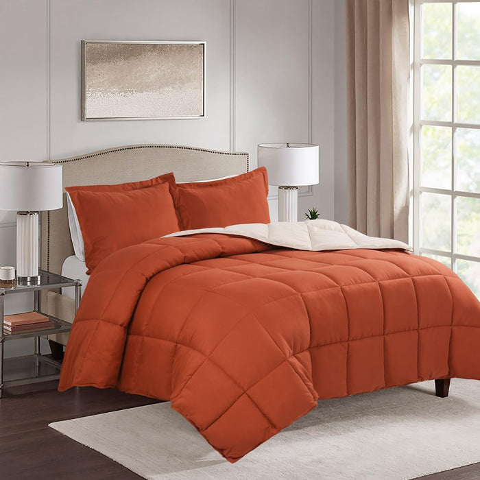 HIG 3pc Dusty Blue Full Size Comforter Set - All Season Reversible Down Alternative Comforter with Two Shams - Quilted Duvet Insert with Corner Tabs - Box Stitched Blanket - Breathable, Soft, Fluffy