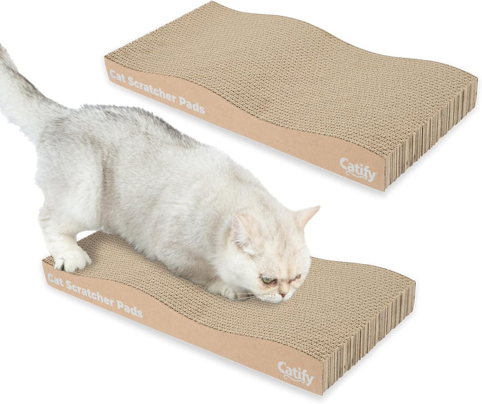 Best Pet Supplies Catify Cat Scratcher, Fun Interactive Scratchers Claw Safe, Furniture Saver Indoor Play Support Natural Cat Behaviors Heavy Duty - Ramp (Gray)