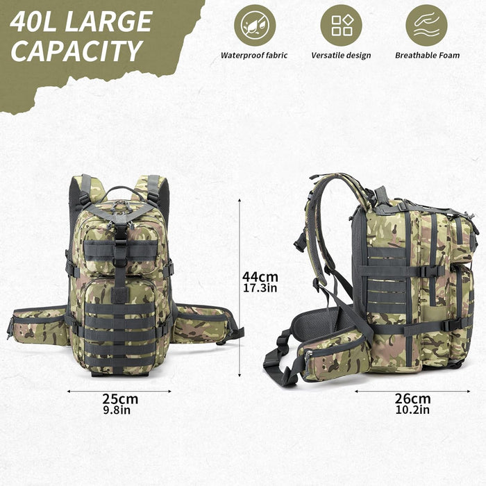 Tactical backpack, assault bag, hydration backpack, men's military enthusiast camping backpack, 3-day bag(Camouflage)