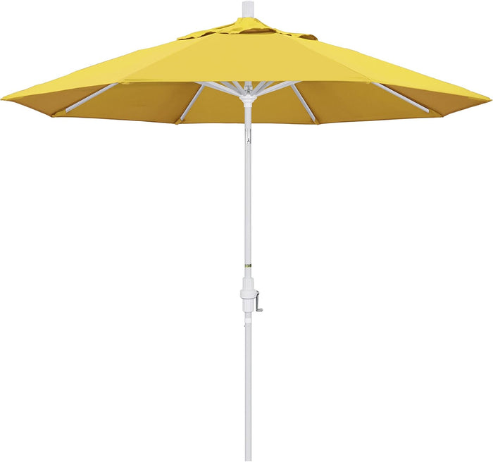 California Umbrella 9' Round Aluminum Market Umbrella, Crank Lift, Collar Tilt, White Pole, Black Olefin