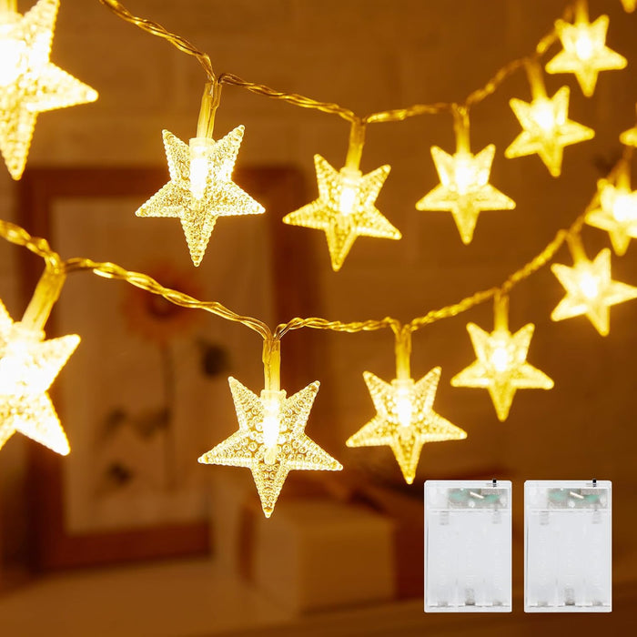 Minetom Star String Lights Battery Operated - 17 ft 50 LED Star Fairy String Lights with Timer, Waterproof for Indoor Bedroom Tent Loft Bed Patio Party Wedding Decor, Warm White