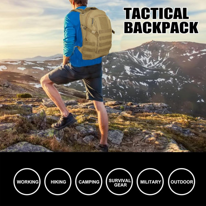 Small Tactical Backpack Military Daypack 12L Molle Bag Rucksack Army Daypack for Outdoor,Hiking,Camping,Travel (Tan)