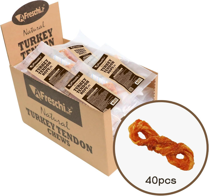 AFreschi Turkey Tendons for Dogs, USA-Sourced, Healthy Dog Treats, Rawhide-Free Puppy Chews, Long Lasting, All Natural, Hypoallergenic Dog Treats for Small Breeds, 8 oz Pack Variety (S)