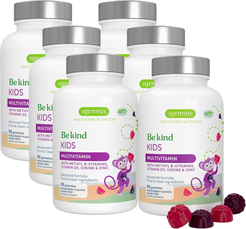 Igennus Methylated Kids Multivitamin Gummy, MTHFR, No Artificial Sweeteners or Flavors, Sugar Free, Age 4+, 90 Natural Berry Flavor Gummies from Fruit Powder, Non-GMO, Halal, Clean Label