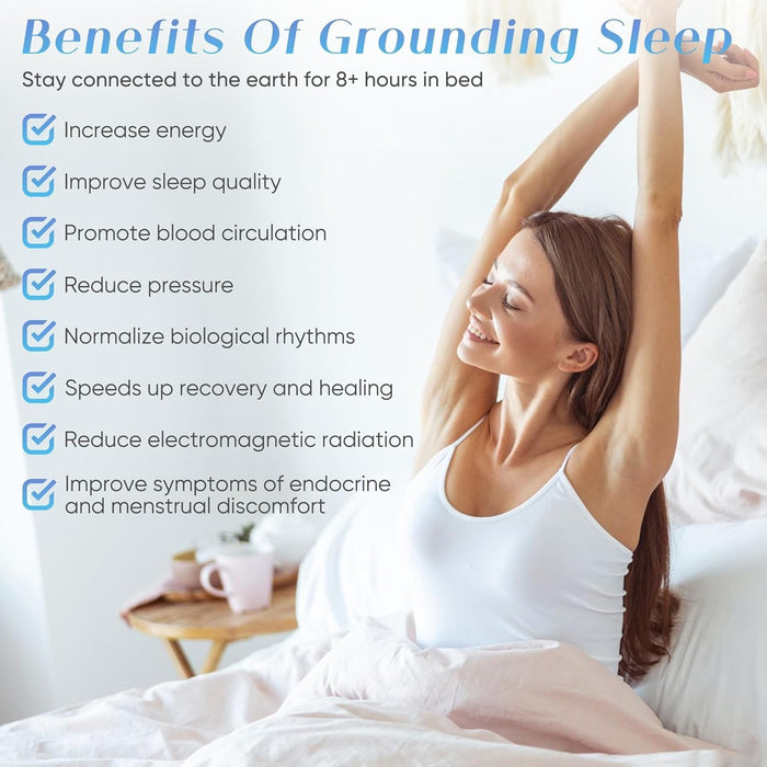 Grounding Sheet Queen Size - 95% Organic Cotton + 5% Pure Silver Fiber, Earth Connected Bedding (60"x 80"x 13" Gray) Fitted with Cord