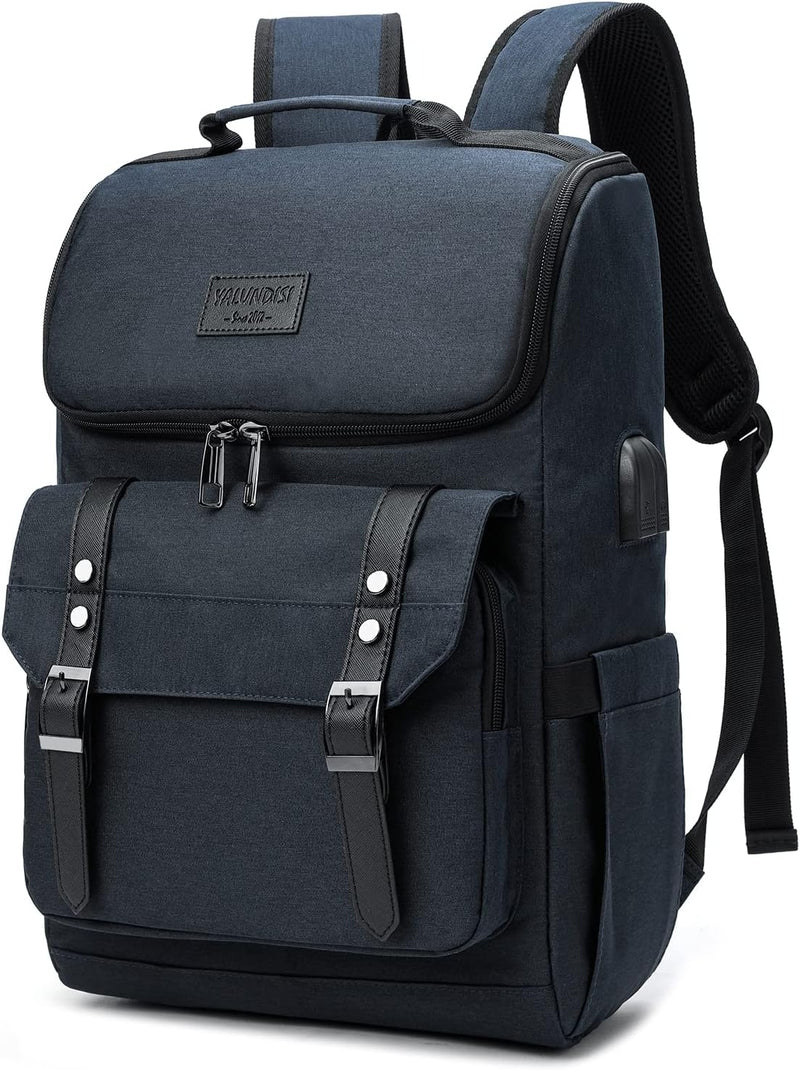 YALUNDISI Vintage Backpack Travel Laptop Backpack with usb Charging Port for Women & Men College Backpack Fits 15.6 Inch Laptop Black