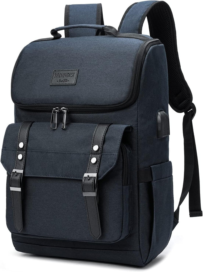 YALUNDISI Vintage Backpack Travel Laptop Backpack with usb Charging Port for Women & Men College Backpack Fits 15.6 Inch Laptop Black