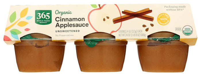 365 by Whole Foods Market, Organic Unsweetened Apple Sauce Cups, 4 Ounce (Pack of 6)