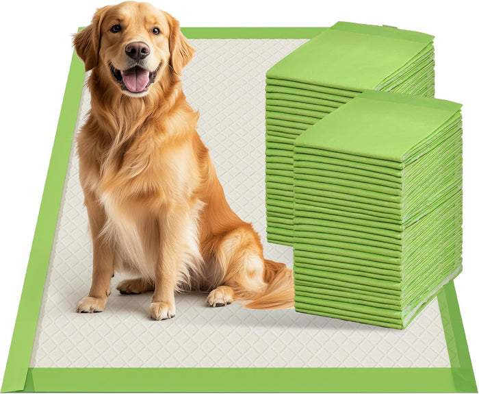 Gardner Pet Dog Pee Pads Extra Large 28"x34", XL Thicker ECO Green Disposable XLarge Puppy Training Pads Super Absorbent Full Edge-Wrapping Pad for Dogs, Puppies, Doggie, Cats, Rabbits-(30 Count)