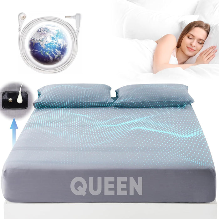 Grounding Sheets King Size, 95% Organic Cotton + 5% Pure Silver Fiber, Grounding Sheet Earth Connected Bedding (King - 77"x 80"x 13" Gray) Fitted Earth Sheets with Grounding Cord