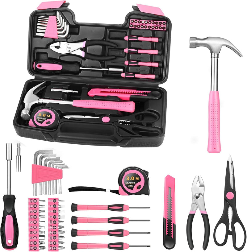 39 Piece Household Tool Set General Repair Small Hand Tool Kit Basic Home Tool Set in Toolbox Storage Case for Home Garage Office College Dormitory Use, Orange