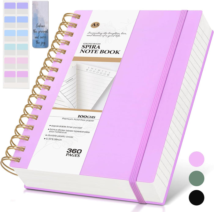 Pink Spiral Notebook Journal,360 Pages College Ruled Notebook, Lined Thick Journals for Women Men,A5 Thick Spiral Journal for Writing,100GSM Paper, Spiral Notebooks for Work School 5.5"x8.5"
