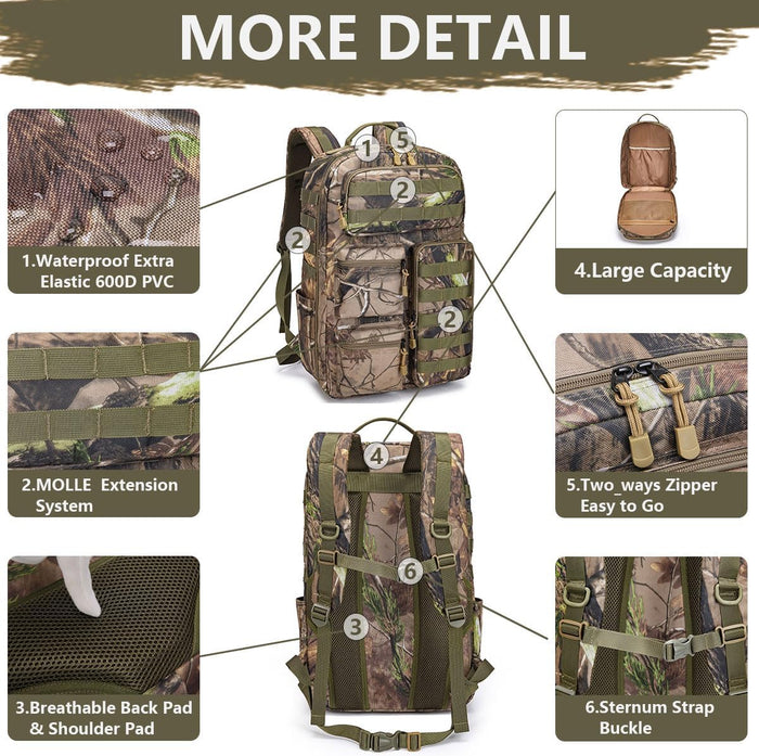 Tactical Camo Backpack for Men Women Waterproof Durable MOLLE Backpack Camping Hunting Emergency Preparedness